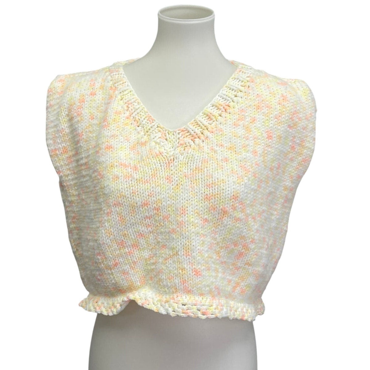 Handmade Knit Womens Large Sleeveless V Neck Cropped Pullover Sweater