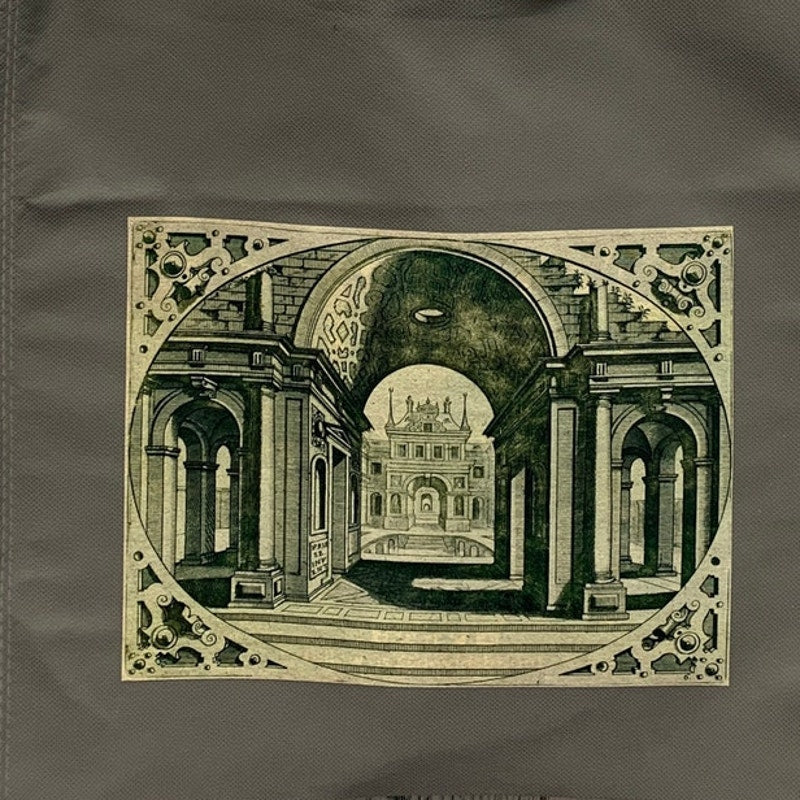 New Upcycled Hand Printed Architecture Columns Castle Shopper Tote Bag
