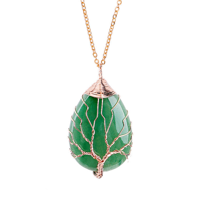 Natural Stone Tie Line Tree Of Life Pendant Necklace