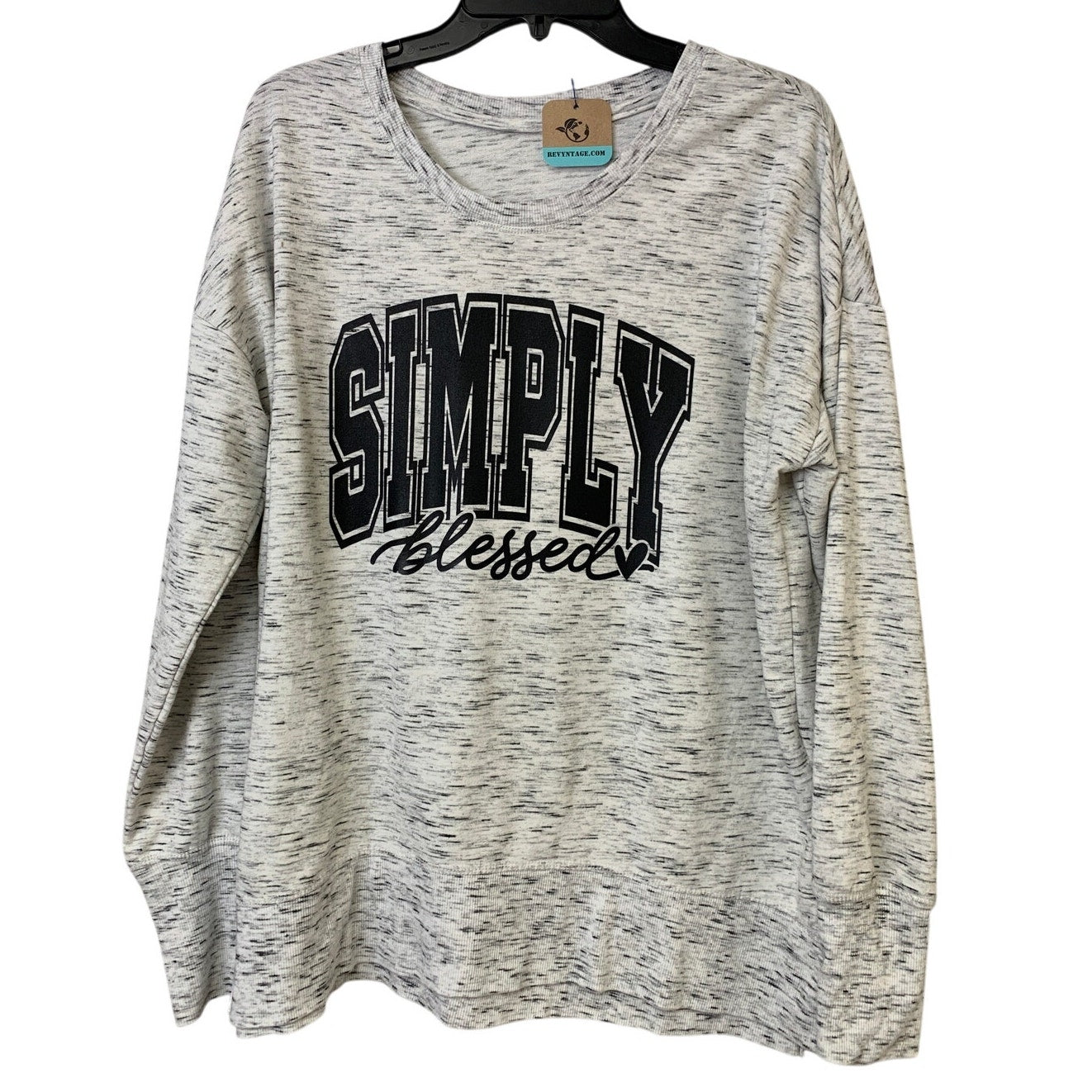 Upcycled Hand Printed Womens Large Simply Blessed Long Sleeve Light Sweatshirt