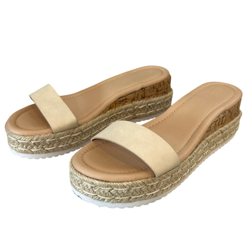 Laicigo Womens Size 6.5 Tan 2.25" Platform Espadrille Open Toe Flip Flop Shoes