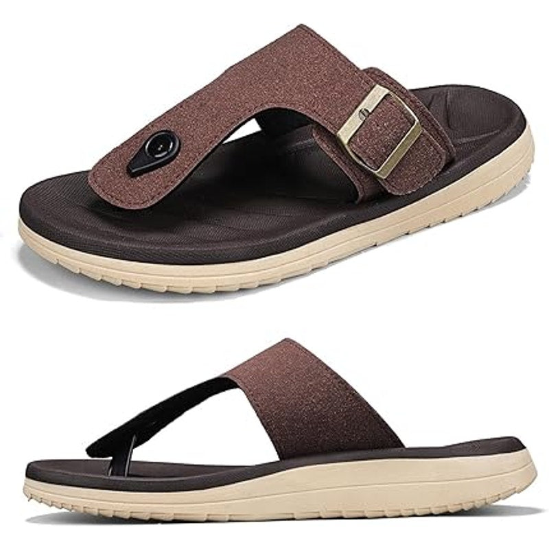 Subbxre Mens Size 11 Brown Slide On Arch Support Adjustable Buckle Thong Sandals