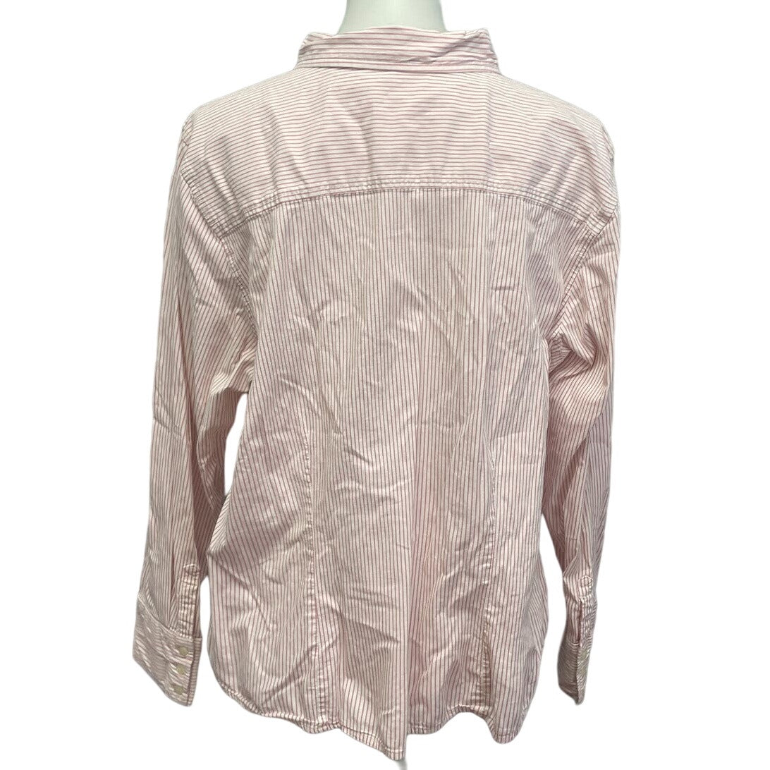 Izod Womens Plus Size 2X Long Sleeve Pink Stripe Button Down Collared Shirt