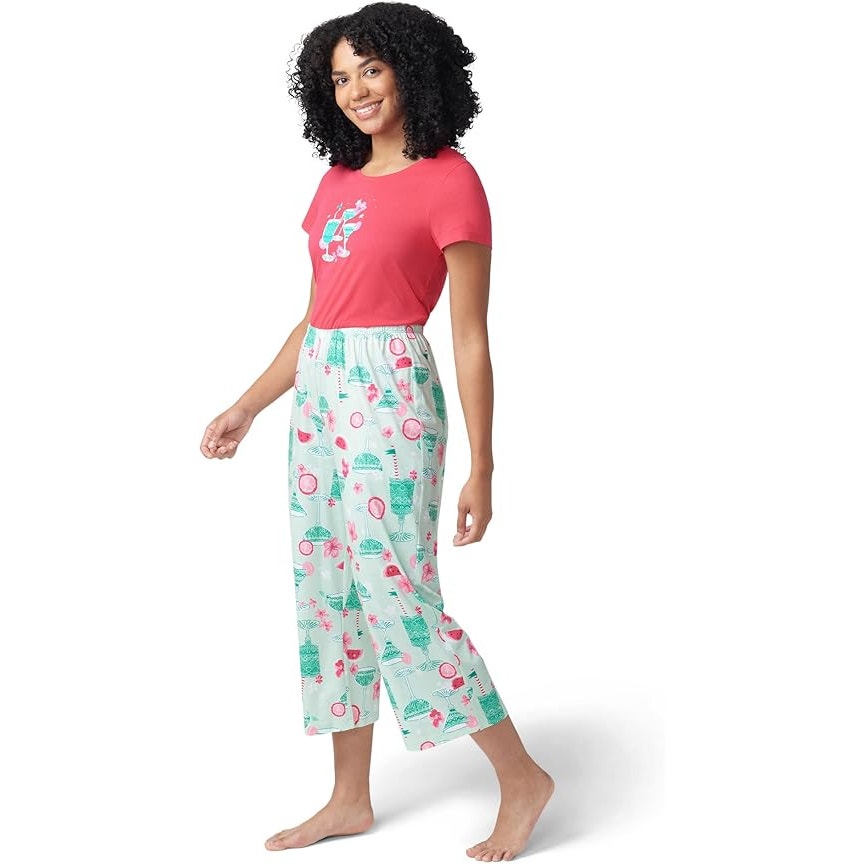 HUE Womens Medium Tipsy in Tucket Short Sleeve Shirt Capri Pants 2 Piece Pajamas