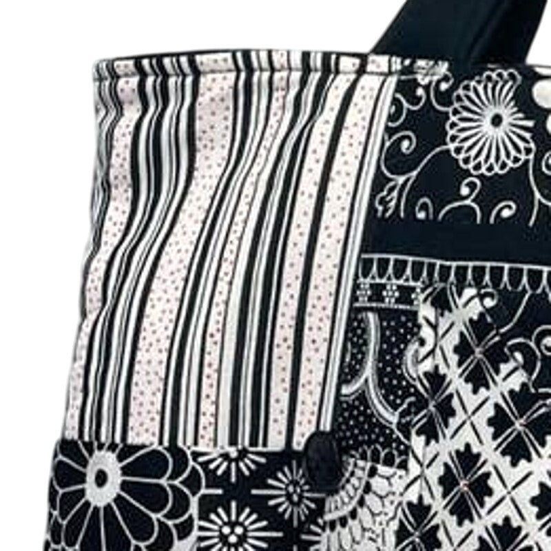 Handmade Black White Patchwork Cotton Blend Double Handle Purse Tote Bag