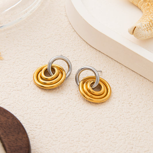 Golden Three-ring Hoop Earrings Made Of Stainless Steel
