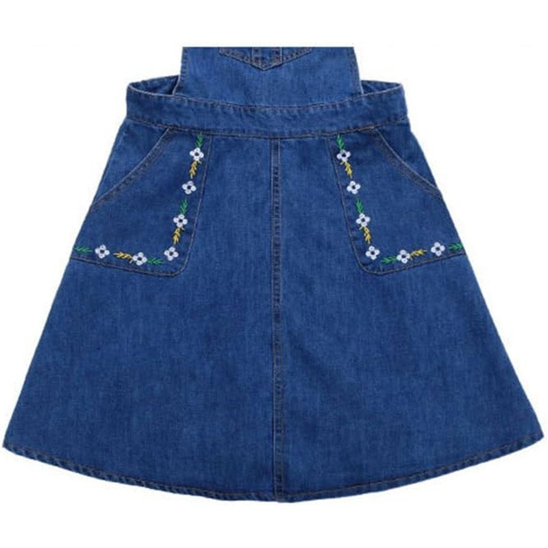 Kidscool Space Girls Medium Embroidered Floral Denim Blue Overall Skirt Dress
