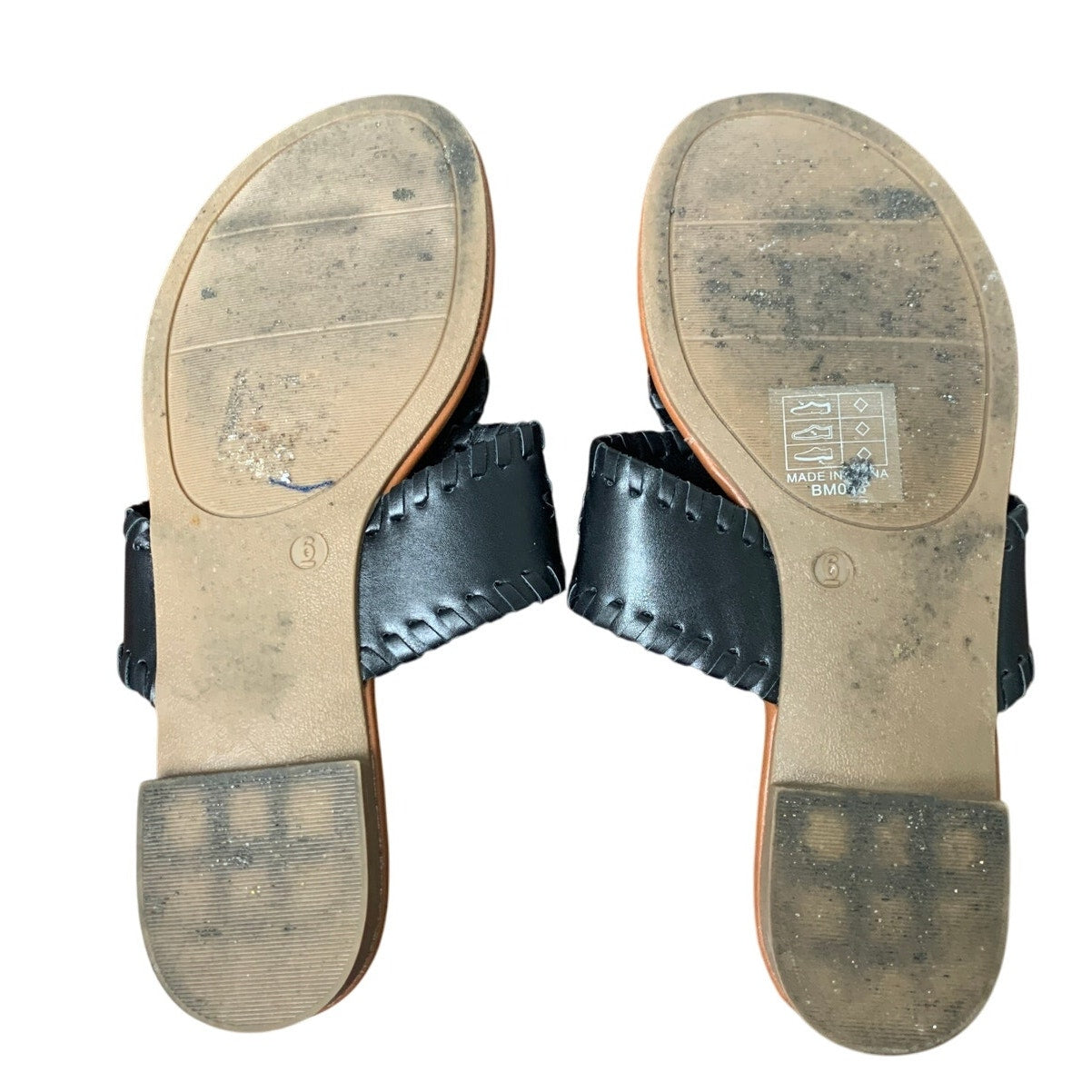 Katliu Womens Size 6 Black Wide Band Vamp Flat Thong Flip Flop Sandal Shoes