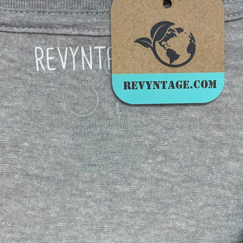 New Hand Printed Large Heathered Gray Floral Wrap Around Short Sleeve Tee Shirt