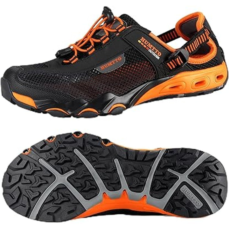 New Humtto Mens Size 9-9.5 Black Orange Amphibious Hiking Water Sandlas Shoes