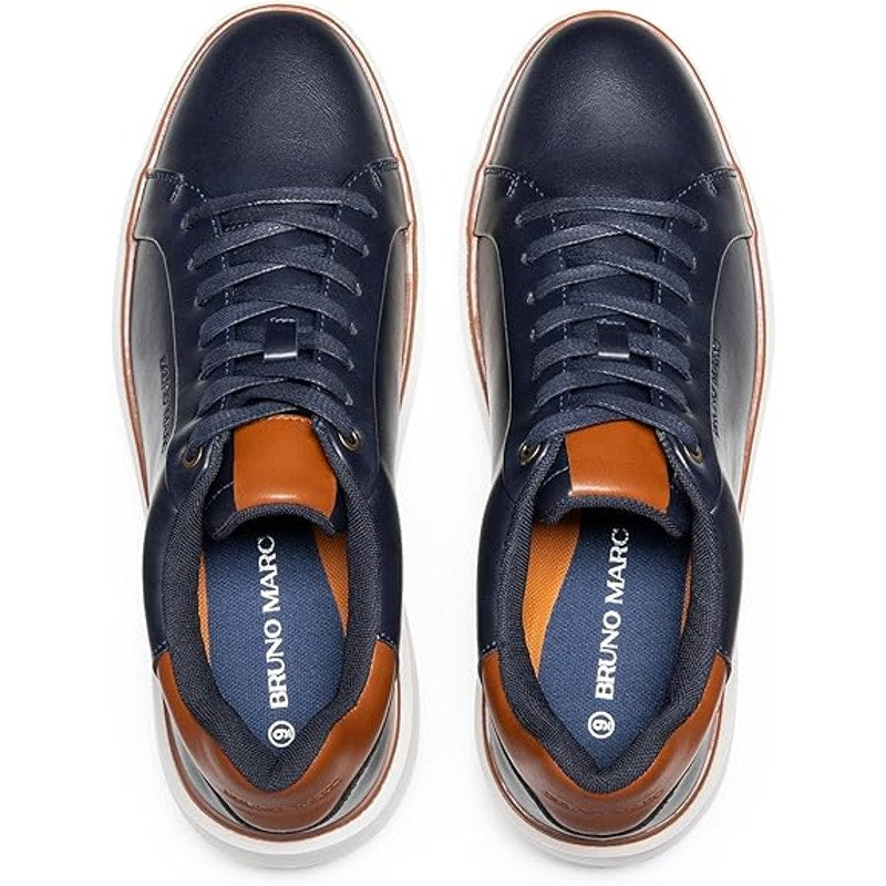 Bruno Marc Mens Size 9.5 Navy Blue Faux Leather Lace Up Dress Sneaker Shoes