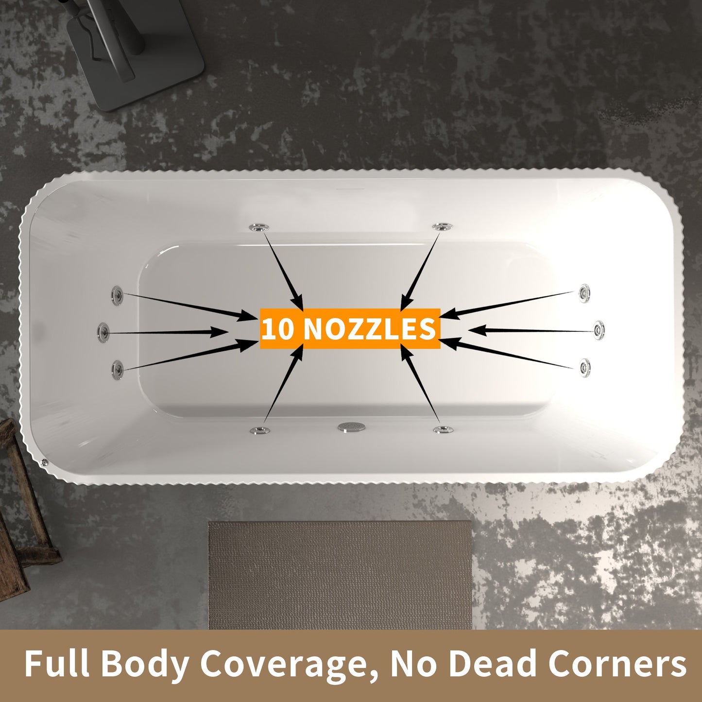 67" Rectangle Linear Acrylic Massage Whirlpool Bathtub