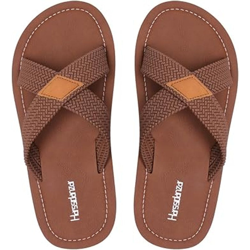 New Harssidanzar Mens Size 10 Brown Open Toe Braided Look Slide Sandals w Flaw