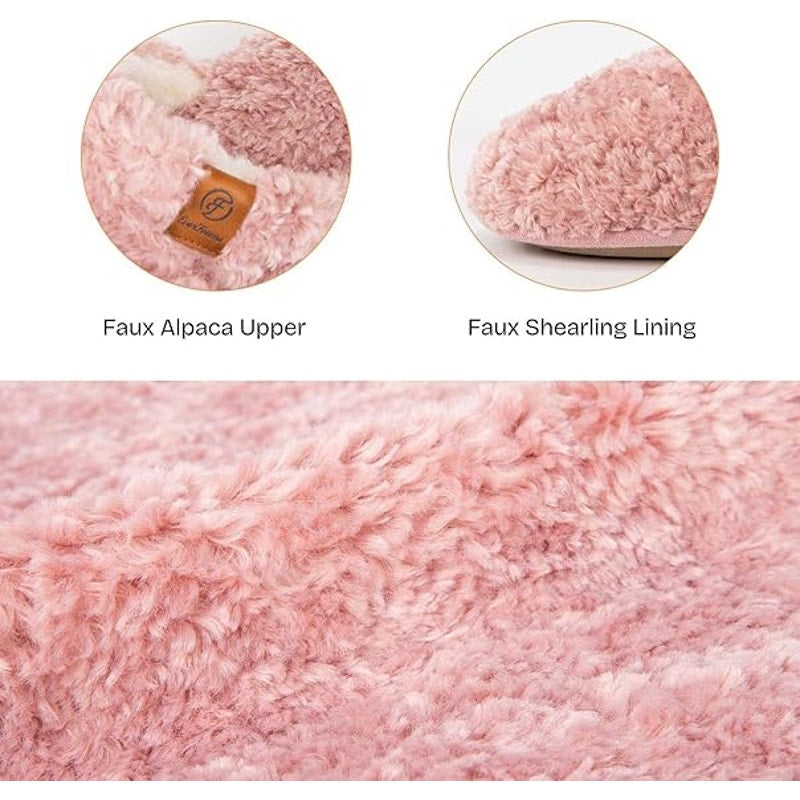 New EverFoams Womens Size 7/8 Pink Fuzzy Slide On Memory Foam House Slippers