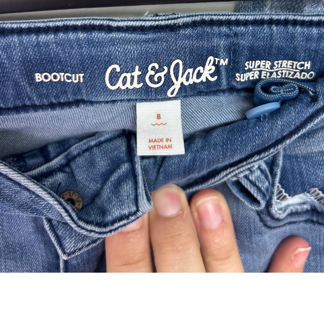 3 New Cat & Jack Girls Size 8 Wide Leg Bootcut Adjustable Waist Denim Blue Jeans