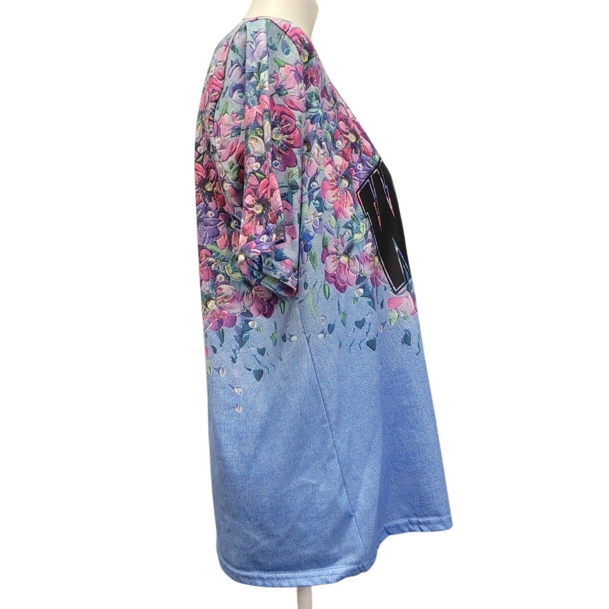 Hand Printed Upcycled Womens XL Wifey Floral Pattern Polyester Tee Shirt