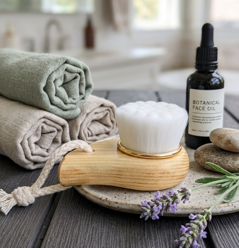 Facial Brush with Bamboo Handle-1