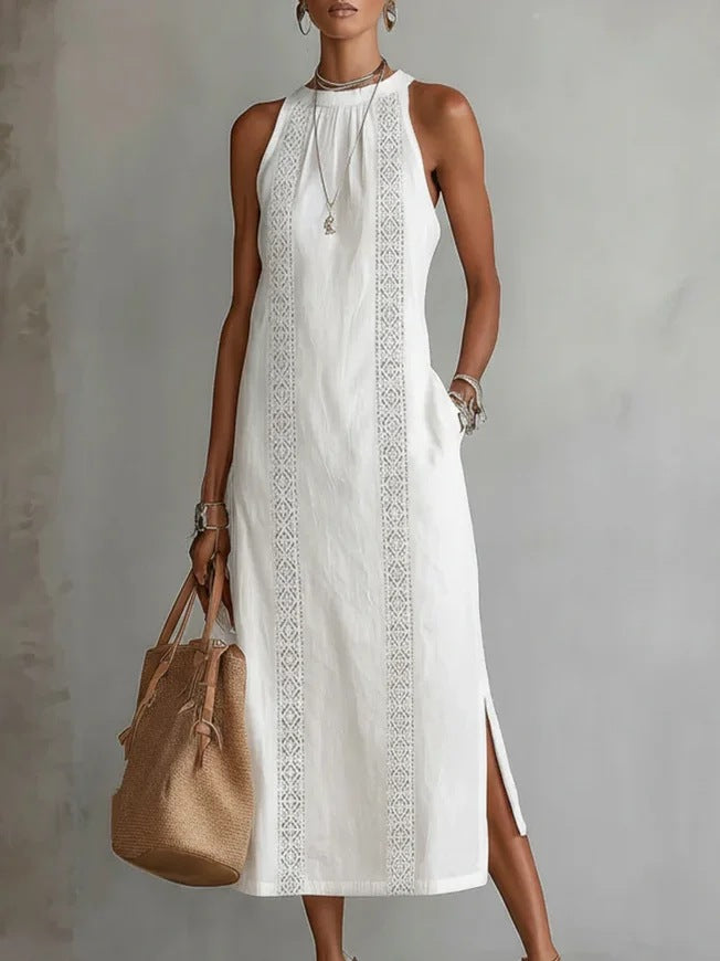 Women's Halter Neck Sleeveless Dress Lace Patchwork Holiday Style Summer Top