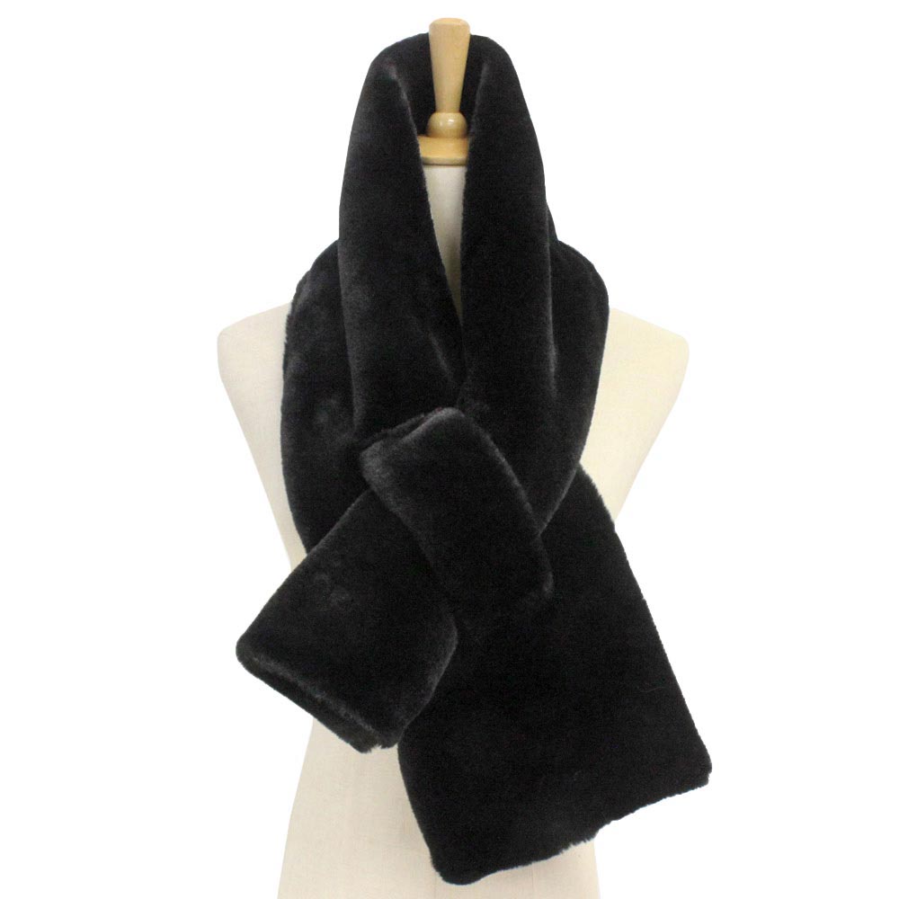 Fall Winter Solid Faux Fur Pull Through Scarf