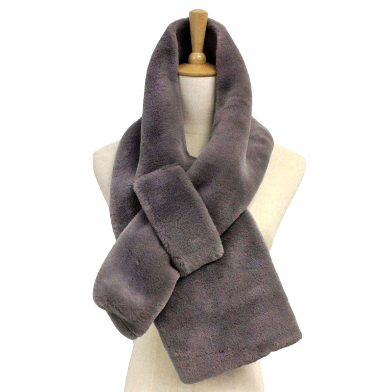 Fall Winter Solid Faux Fur Pull Through Scarf