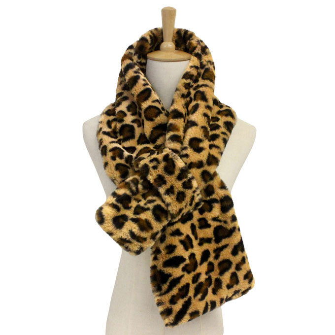 Fall Winter Solid Faux Fur Pull Through Scarf