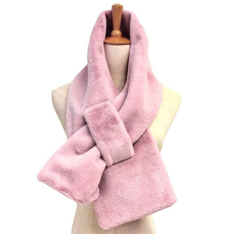 Fall Winter Solid Faux Fur Pull Through Scarf