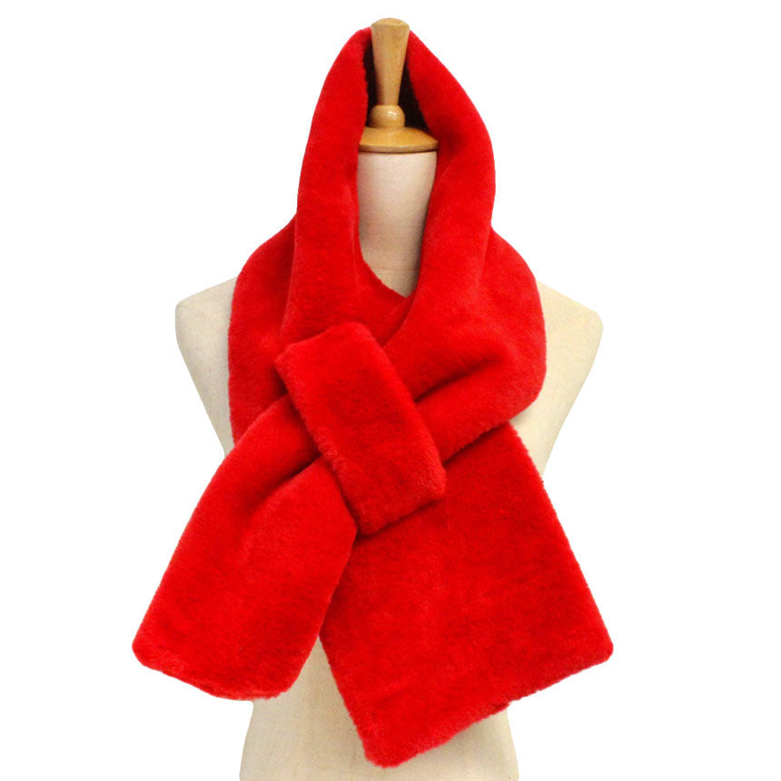 Fall Winter Solid Faux Fur Pull Through Scarf