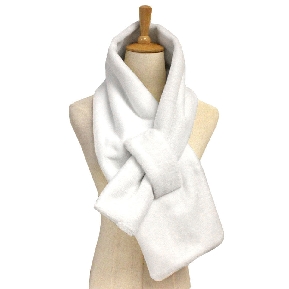 Fall Winter Solid Faux Fur Pull Through Scarf