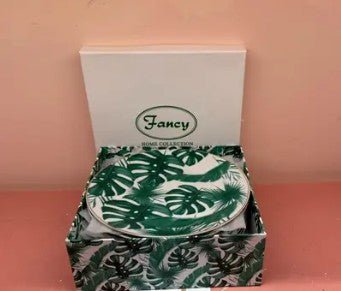 FANCY HOME COLLECTION DESSERT PLATES LEAF / WHITE GREEN SET of 6