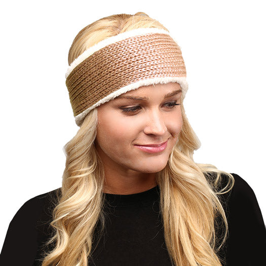 Faux Fur Trim Soft Knit Earmuff Headband Ear Warmer