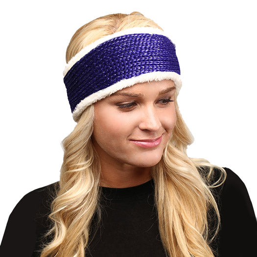 Faux Fur Trim Soft Knit Earmuff Headband Ear Warmer