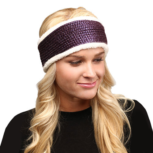 Faux Fur Trim Soft Knit Earmuff Headband Ear Warmer