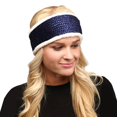 Faux Fur Trim Soft Knit Earmuff Headband Ear Warmer
