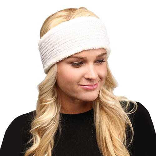 Faux Fur Trim Soft Knit Earmuff Headband Ear Warmer