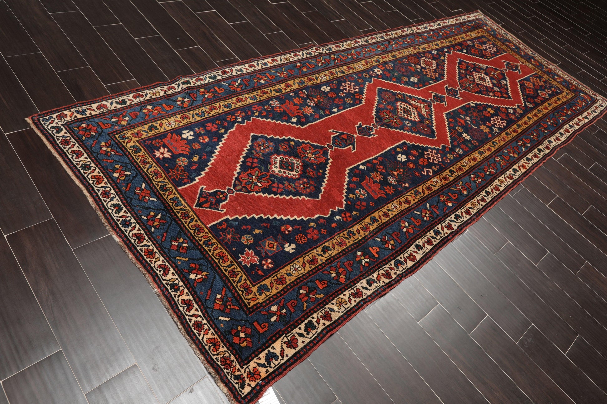 4'7" x 11'9" Hand Knotted Wool Traditional Runner Vegetable dyes Area Rug Red-3