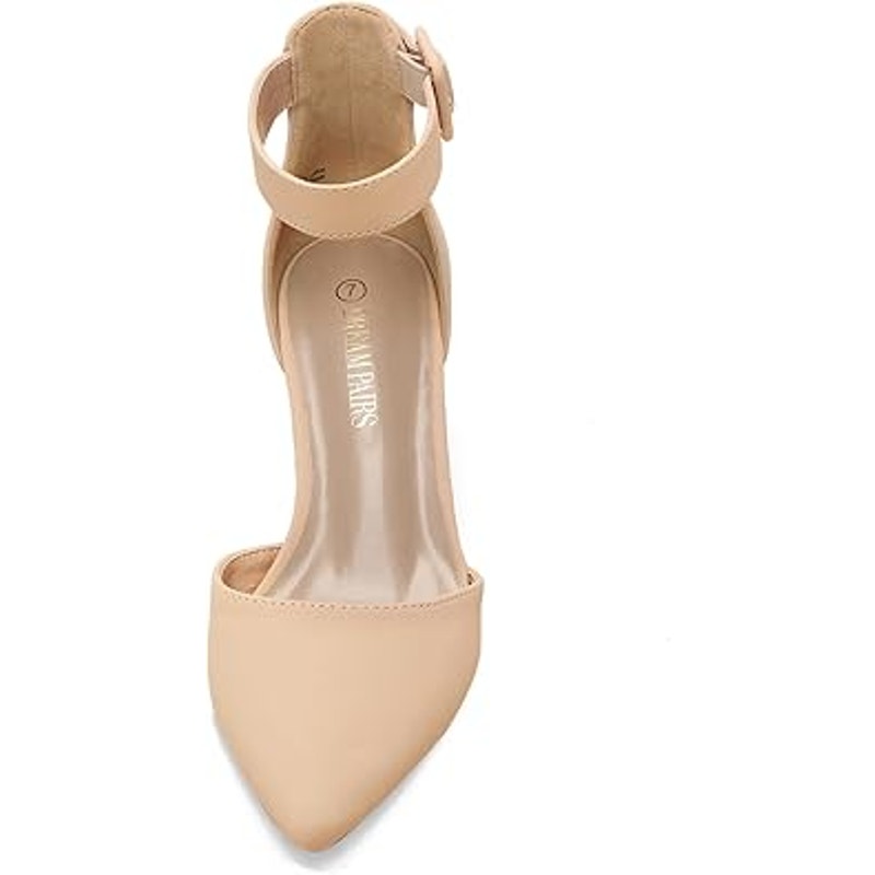 Dream Pairs Womens 9.5 Tan Pointy Toe 2.5" Block Heel Ankle Strap Sandal Shoes