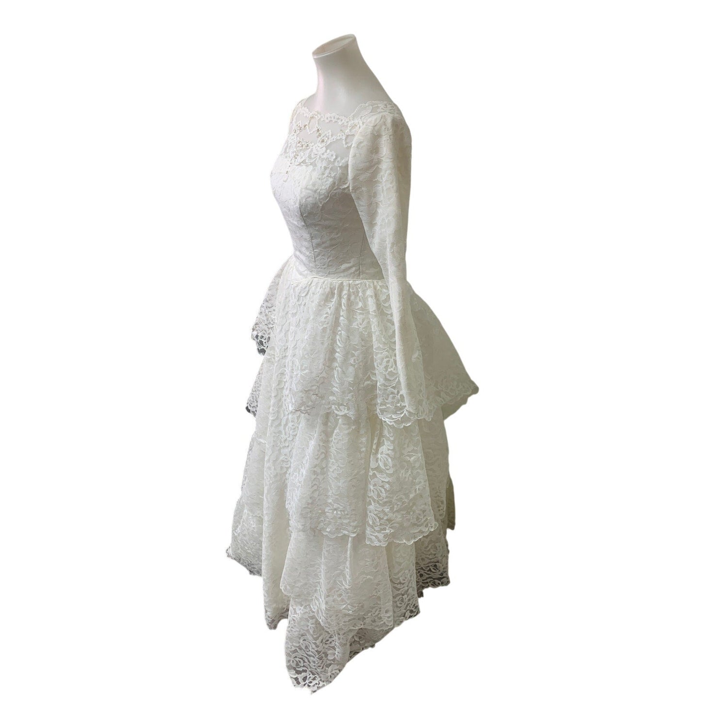 Vintage 1980s Womens Size 6 Long Sleeve Ladies Garment Union Made Wedding Dress