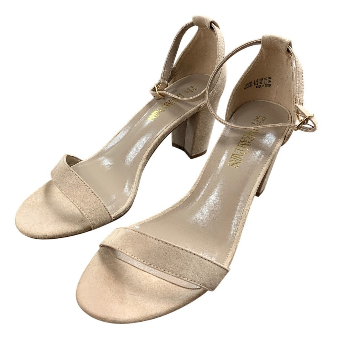 Dream Pairs Womens 8.5 Tan Faux Suede 3" Block Heel Open Toe Ankle Strap Shoes
