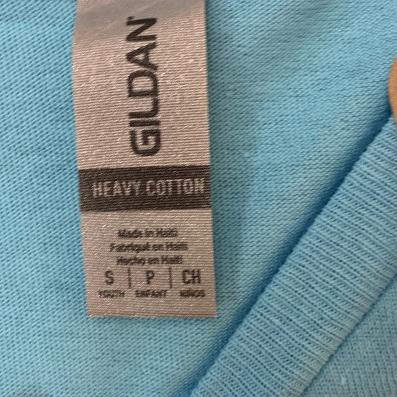 New Upcycled Hand Printed Youth Small Blue Cotton Save Earth Crew Neck Tee