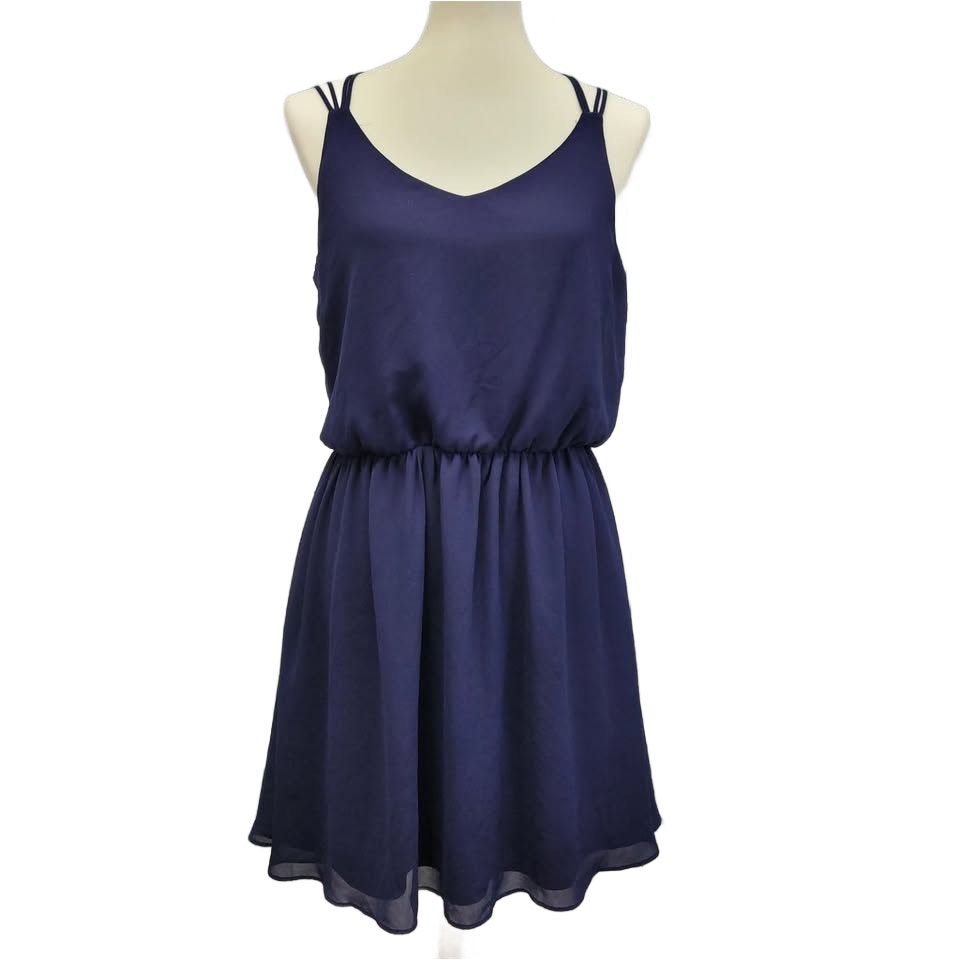 By & By Womens Large Navy Blue 100% Polyester Spaghetti Strap Fit & Flare Dress