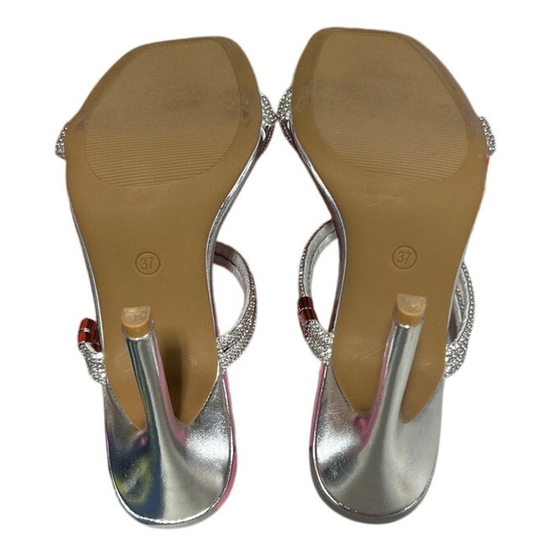 Reimferce Womens Size 6 Silver Rhinestone 4.5" Stiletto Heel Open Toe Shoes