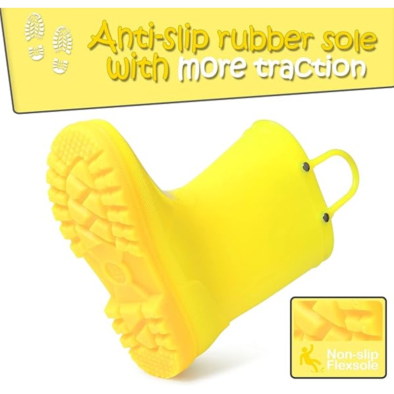 K KomForme Boys Size 1 Yellow Rain Boots Handled Waterproof Outdoor Shoes