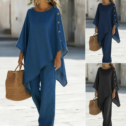 Womens Casual Solid-Color Loose Top And Pants Set