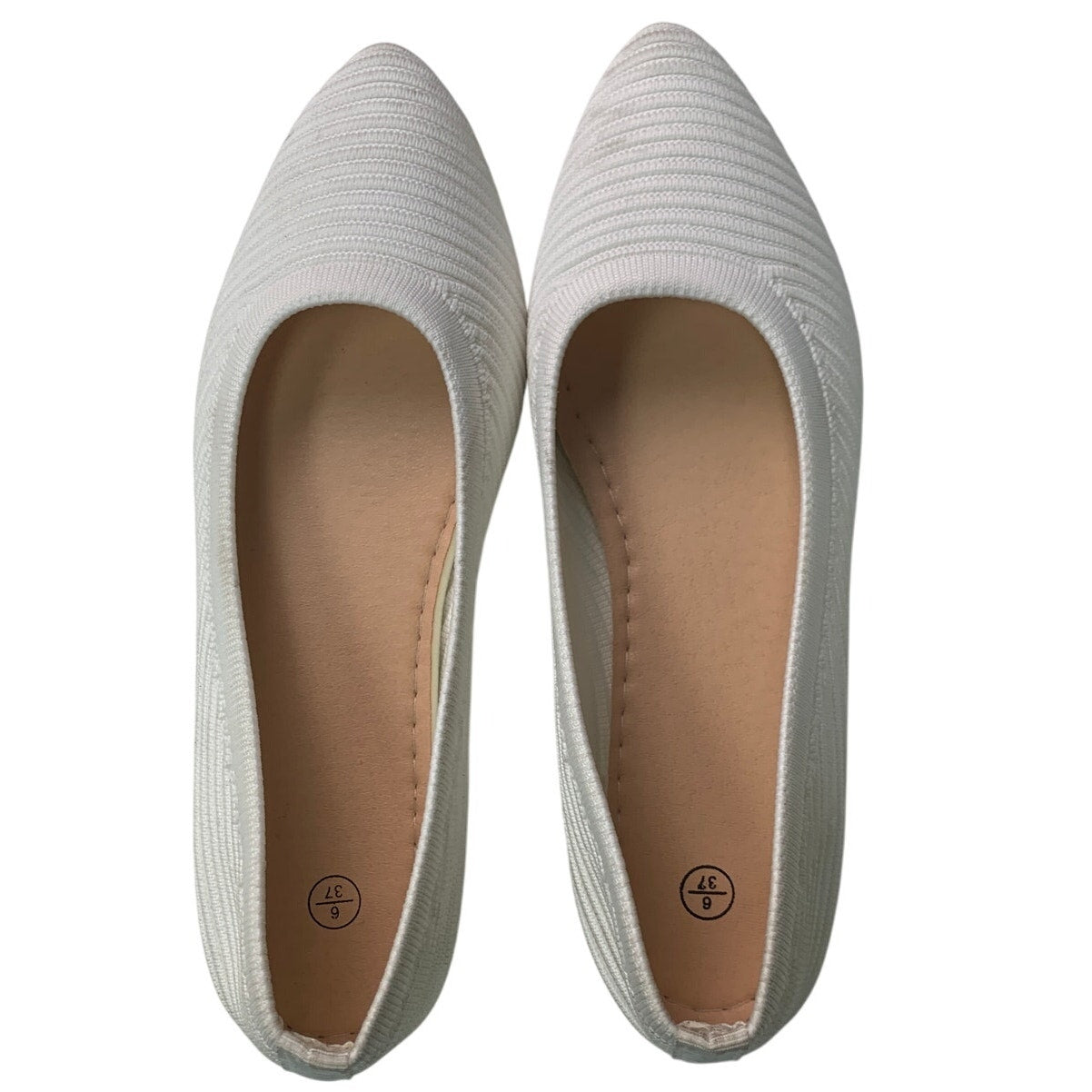 Womens Size 6 White Flats Ribbed Textured Cloth Closed Pointed Toe Shoes