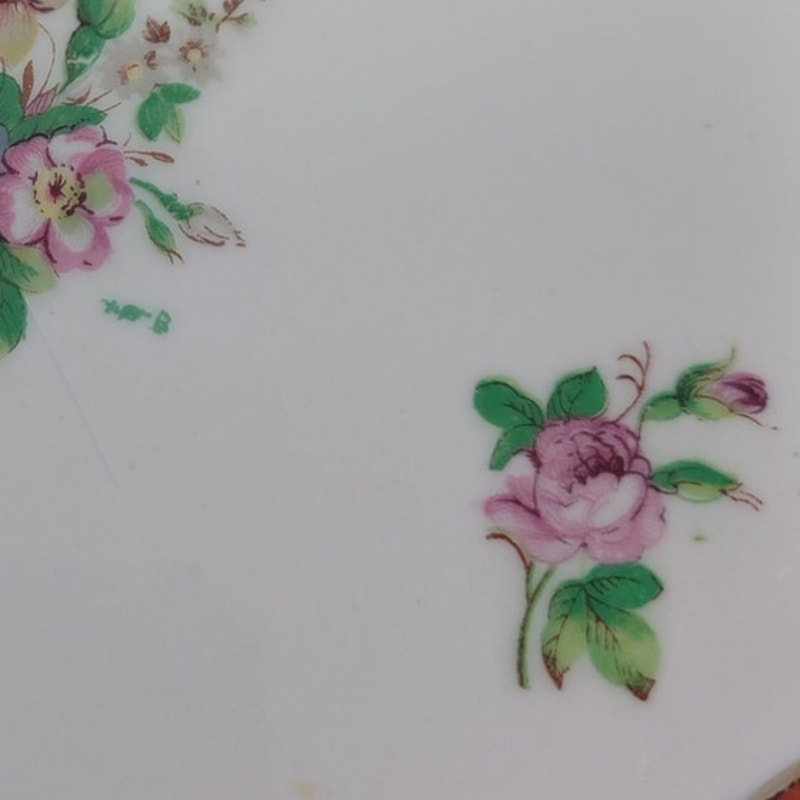 Vintage Made In Japan Floral Fine China Roses Blue Flower Bouquet Handle Dish