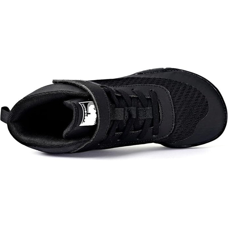 New Sisttke Boys Size 3.5 Black Mesh Lace Up Hook Loop Wrestling High Top Shoes