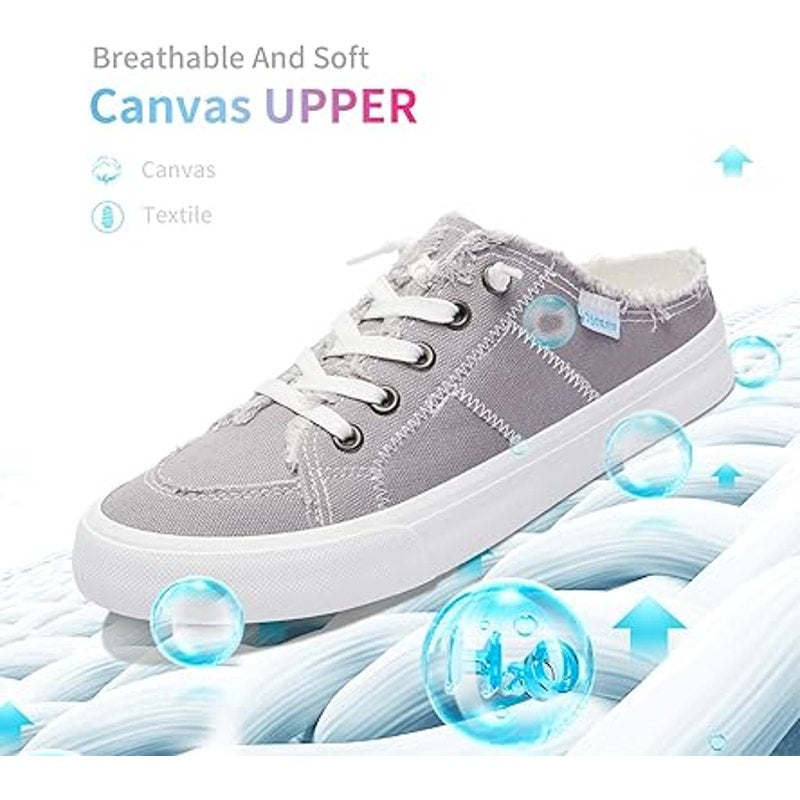Obtaom Womens 9 Canvas Sneakers Memory Foam Backless Round Toe Slip On Shoes