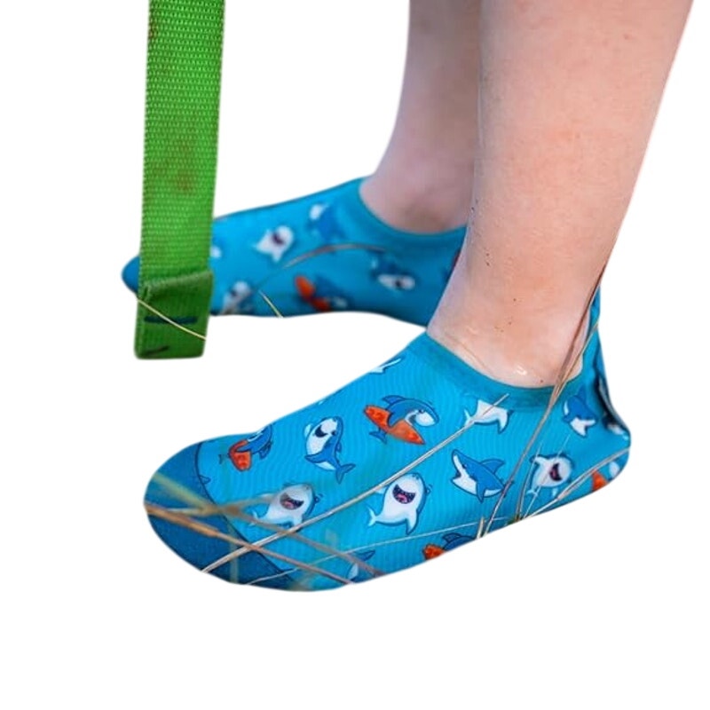WateLves Kids Size 1 Blue Shark Slide On Barefoot Quick Dry Aqua Water Shoes
