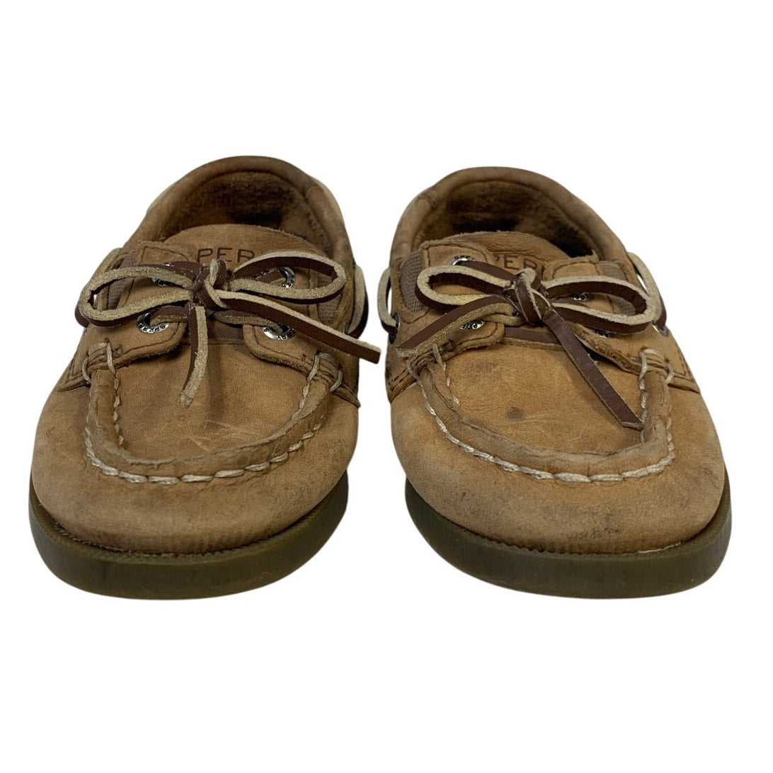 Sperry Top Sider Toddler Boys Size 8 Tan Leather Slide On Boat Comfort Shoes