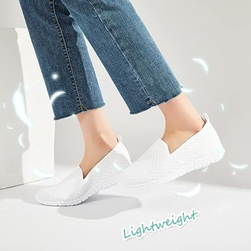 Babudog Womens Size 7 White Mesh Slide On Breathable Comfort Walking Shoes